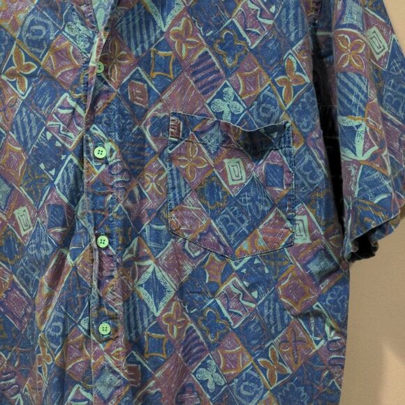 Vintage Tomato Mens SS Button Up Graphic Shirt Size L Blue Abstract Artsy 80s 90 - Picture 2 of 10